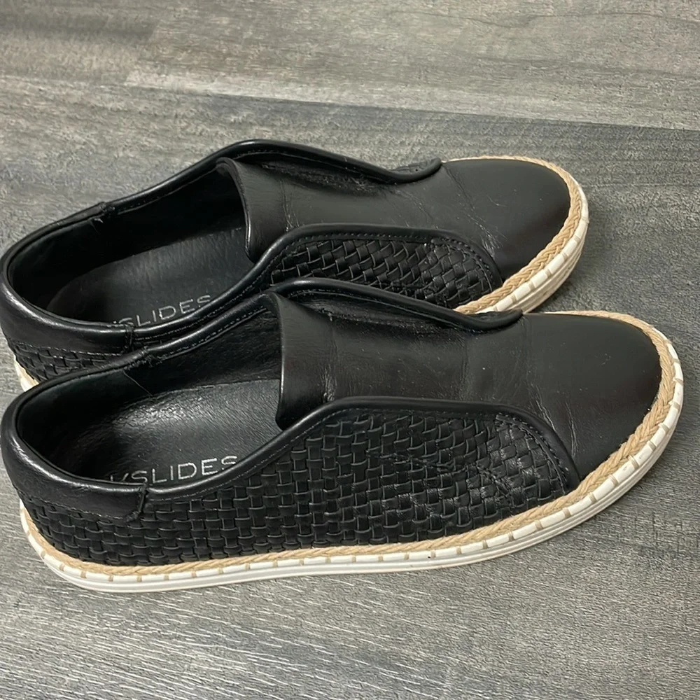 J/Slides Kayla Black Woven Leather Espadrille Sneakers size 6.5